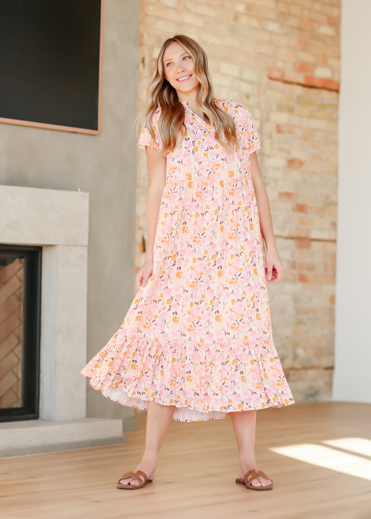 Jaydrien Floral Flutter Sleeve Midi Dress - FINAL SALE