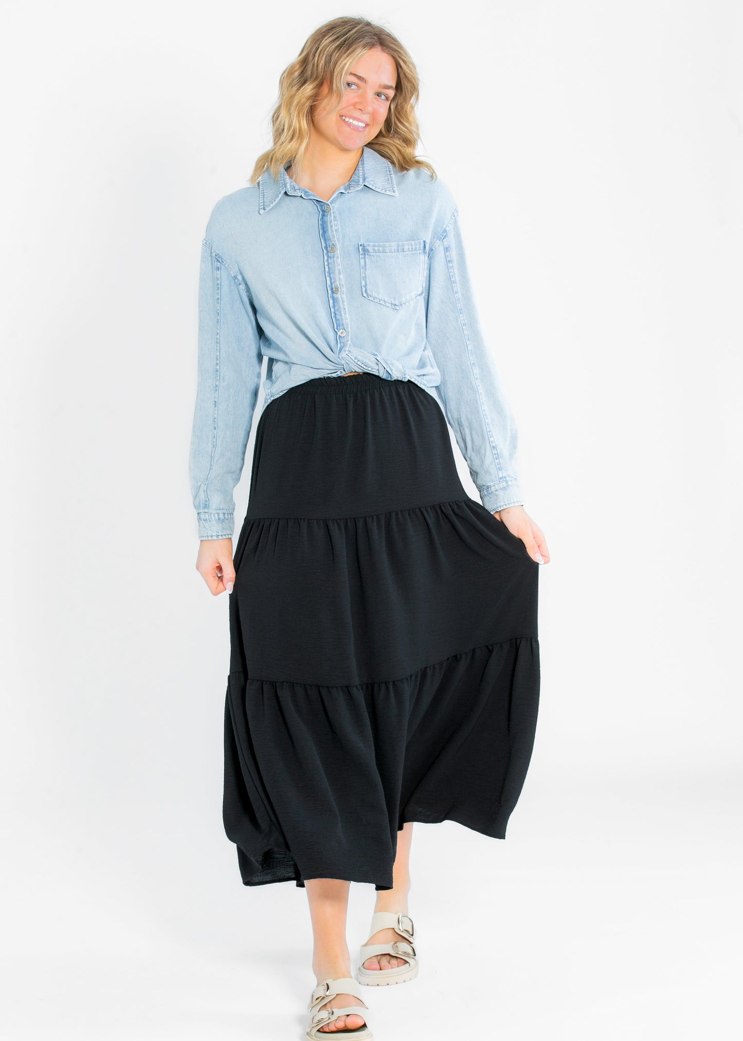 Jill Stretch Waist Tiered Maxi Skirt