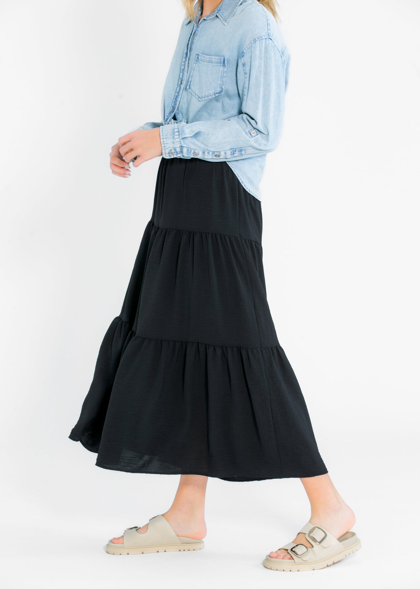 Jill Stretch Waist Tiered Maxi Skirt