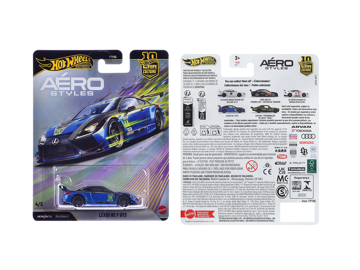 Lexus RC F GT3 #14 Blue Metallic "Aero Styles" Series Diecast Model Car by Hot Wheels