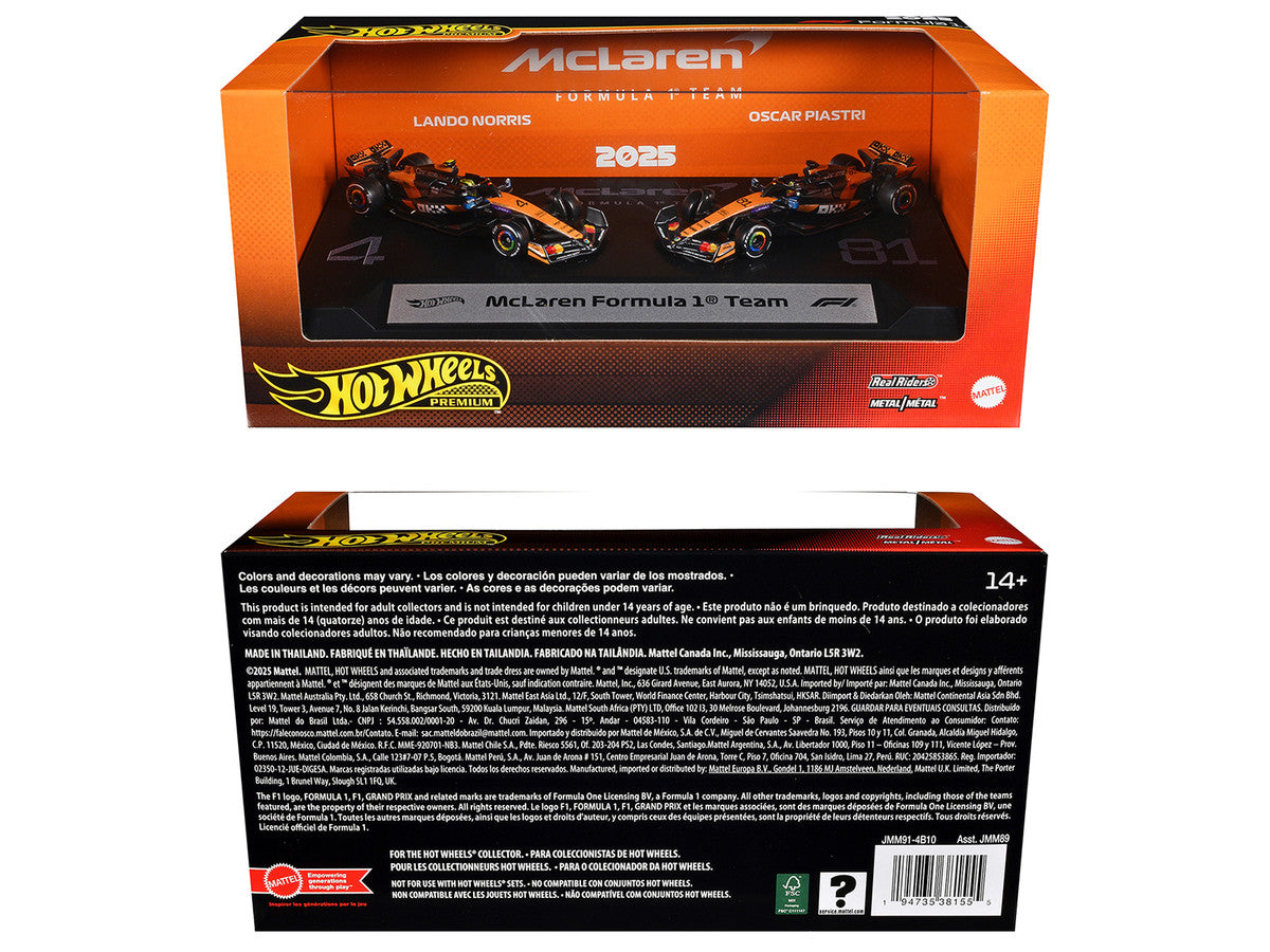 "McLaren Formula 1 Team" Formula One F1 World Championship (2025) 2 Piece Set Diecast Model Cars by Hot Wheels