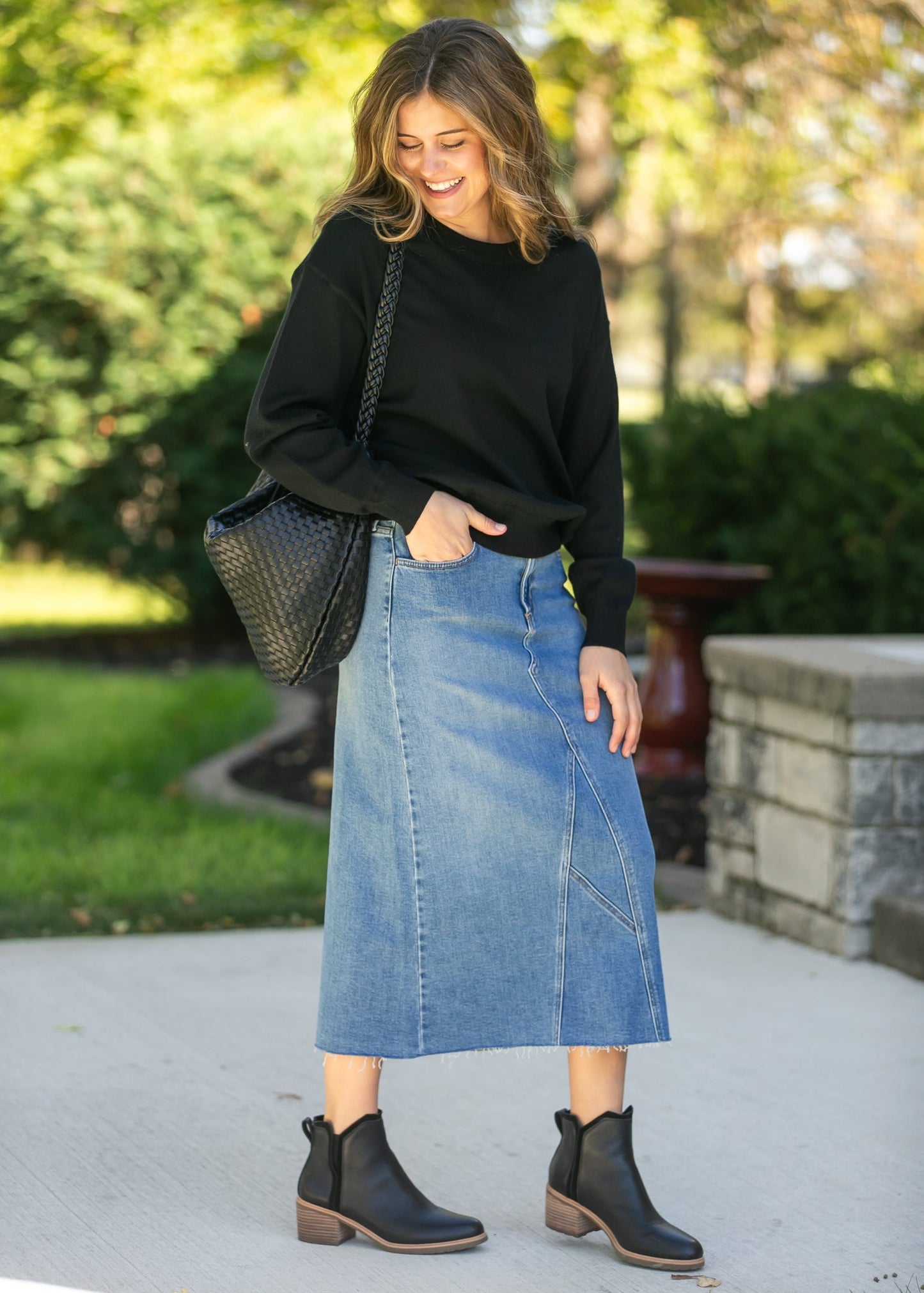 Lee A-Line Raw Hem Midi Skirt