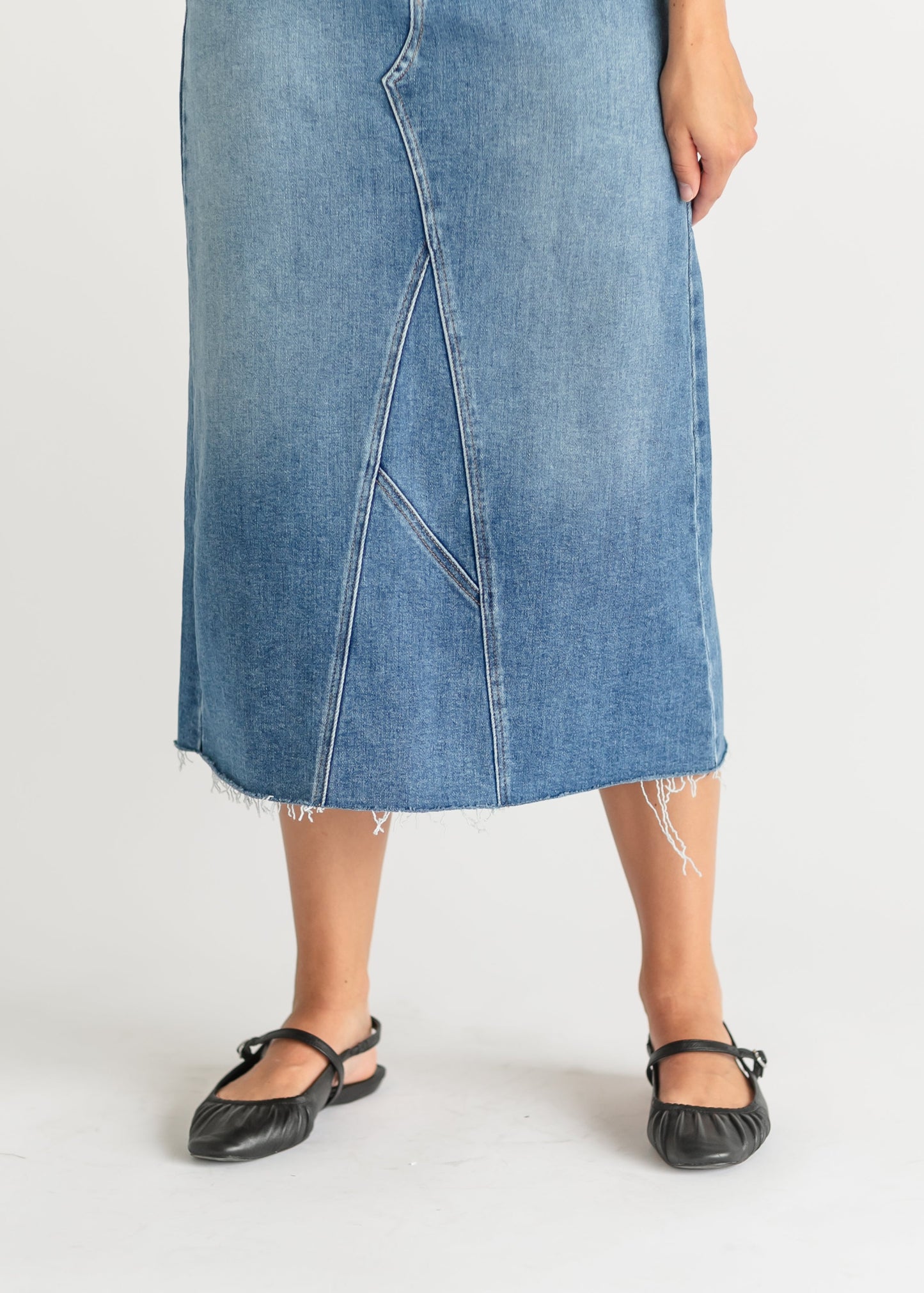 Lee A-Line Raw Hem Midi Skirt