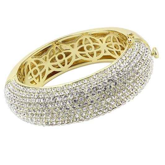 LO4301 - Flash Gold Brass Bangle with Top Grade Crystal  in Clear