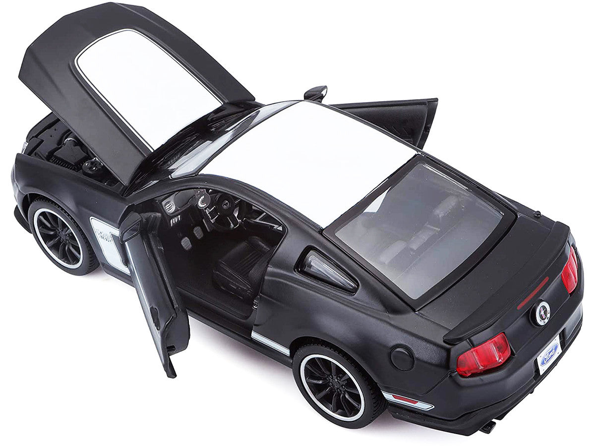 2012 Ford Mustang Boss 302 Matt Black and White 1/24 Diecast Model Car by Maisto