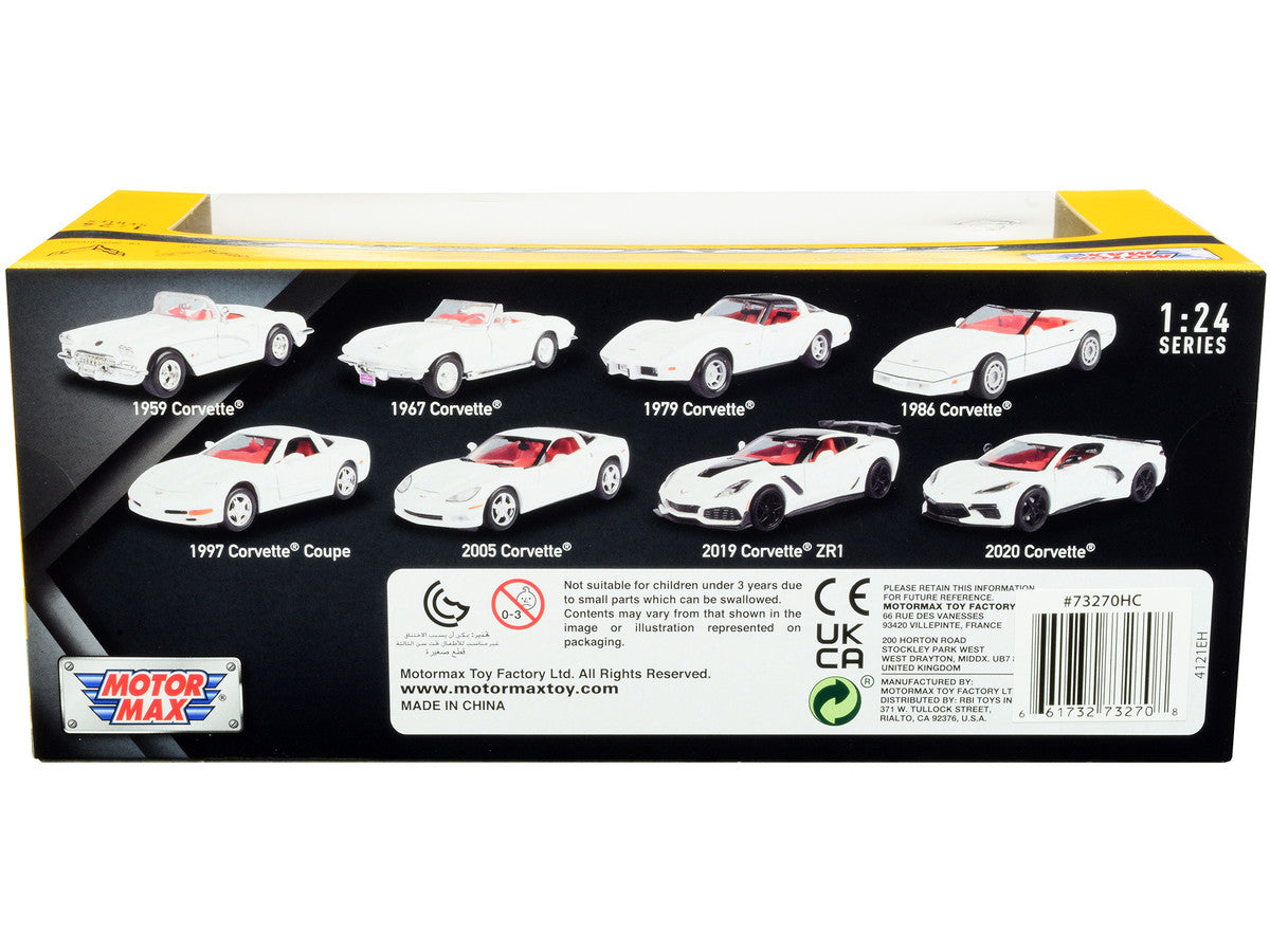 2005 Chevrolet Corvette C6 White with Red Interior "History of Corvette" Series 1/24 Diecast Model Car by Motormax