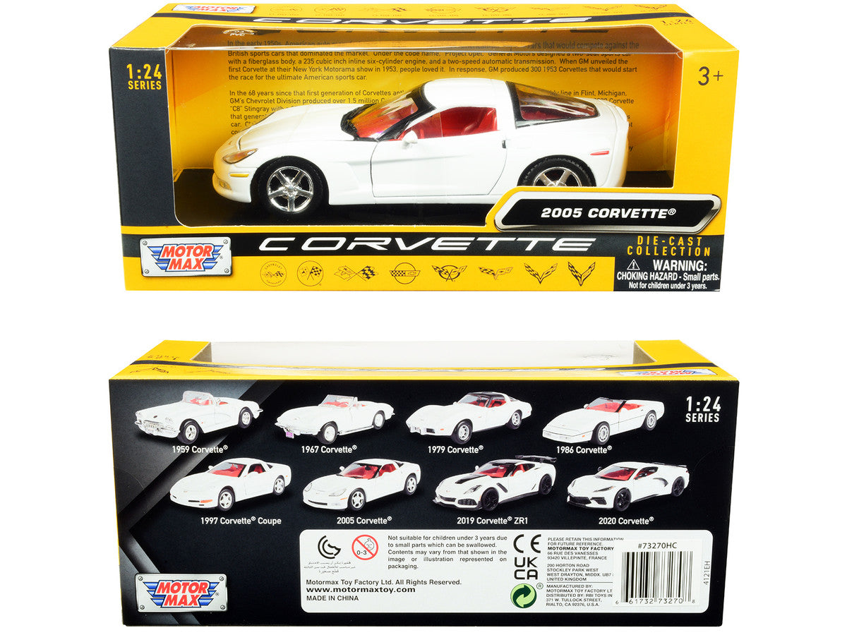2005 Chevrolet Corvette C6 White with Red Interior "History of Corvette" Series 1/24 Diecast Model Car by Motormax
