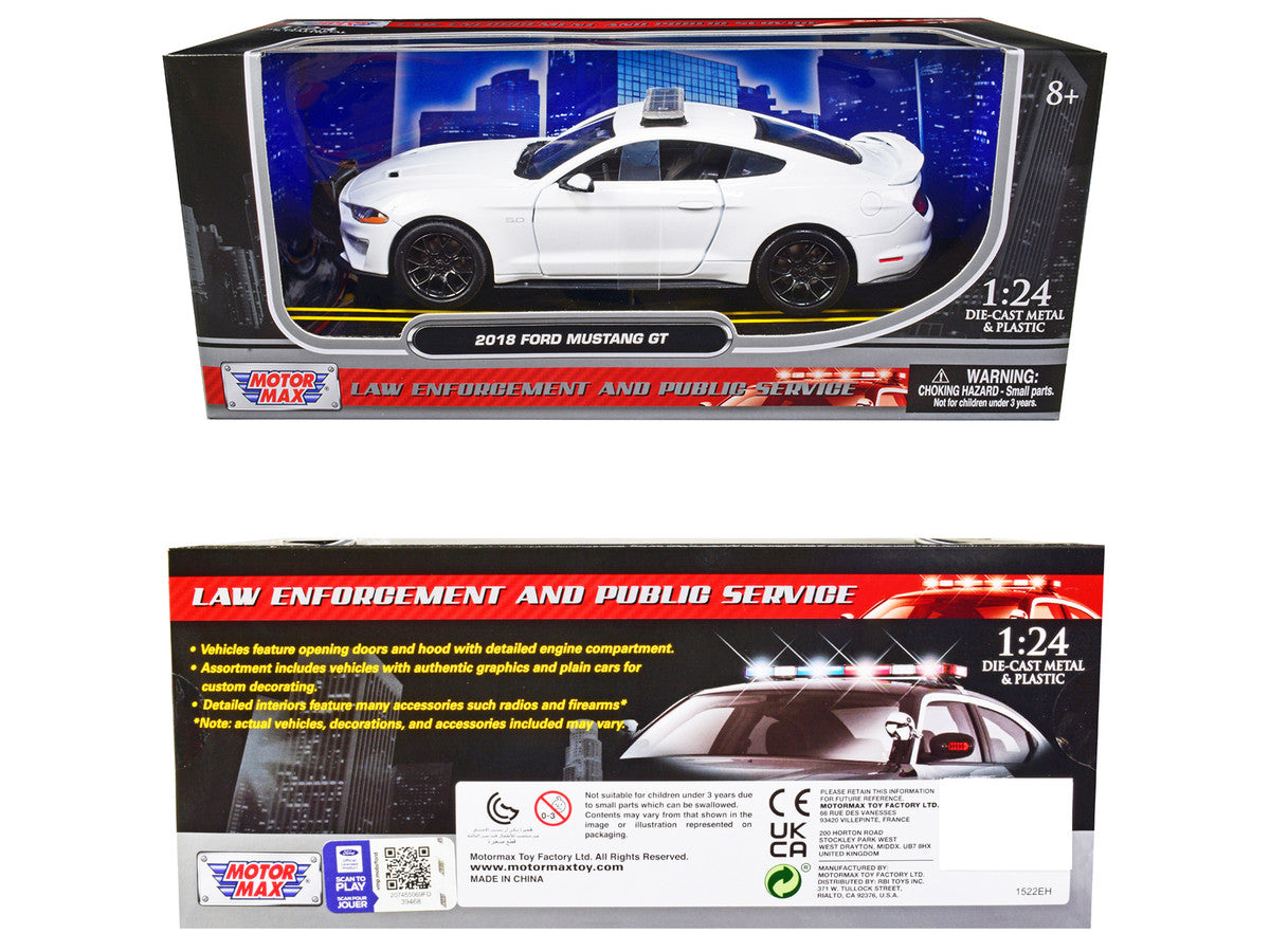 2018 Ford Mustang GT Police Car Unmarked Plain White "Law Enforcement and Public Service" Series 1/24 Diecast Model Car by Motormax