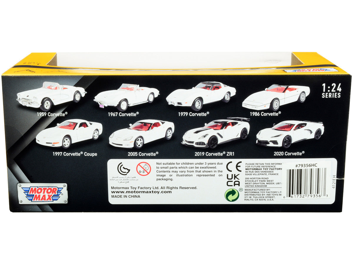 2019 Chevrolet Corvette C7 ZR1 White and Black with Red Interior "History of Corvette" Series 1/24 Diecast Model Car by Motormax