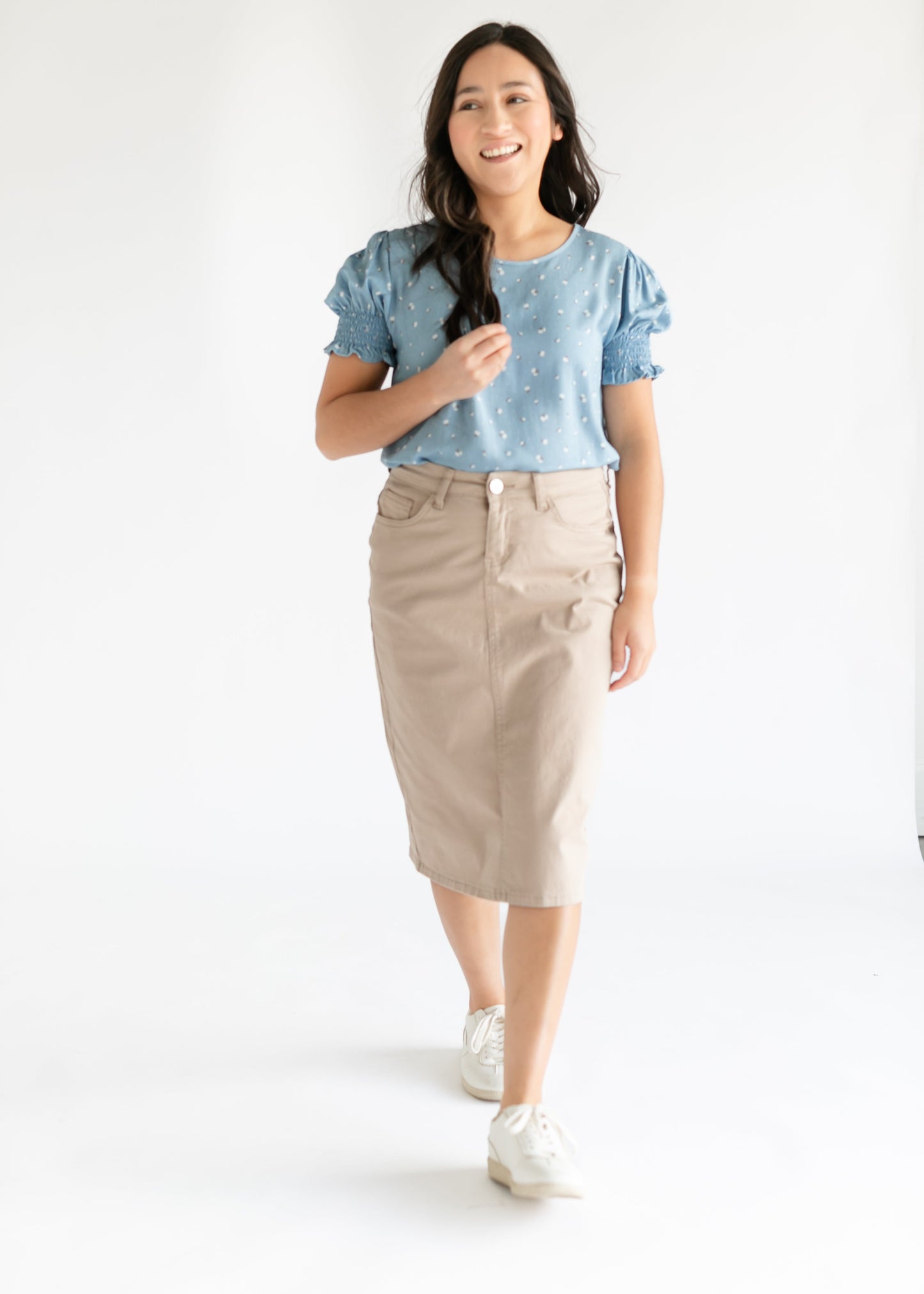 Remi Simply Taupe Denim Midi Skirt