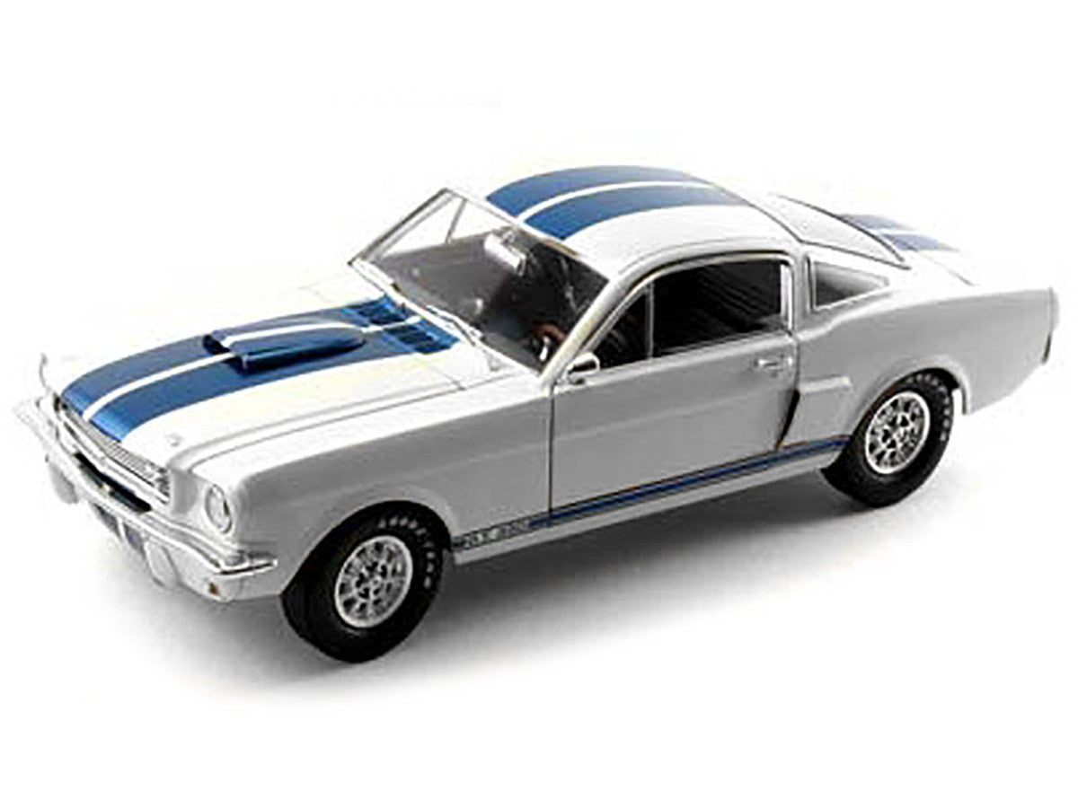 1966 Ford Mustang Shelby GT350 White with Blue Stripes 1/18 Diecast Model Car by Shelby Collectibles