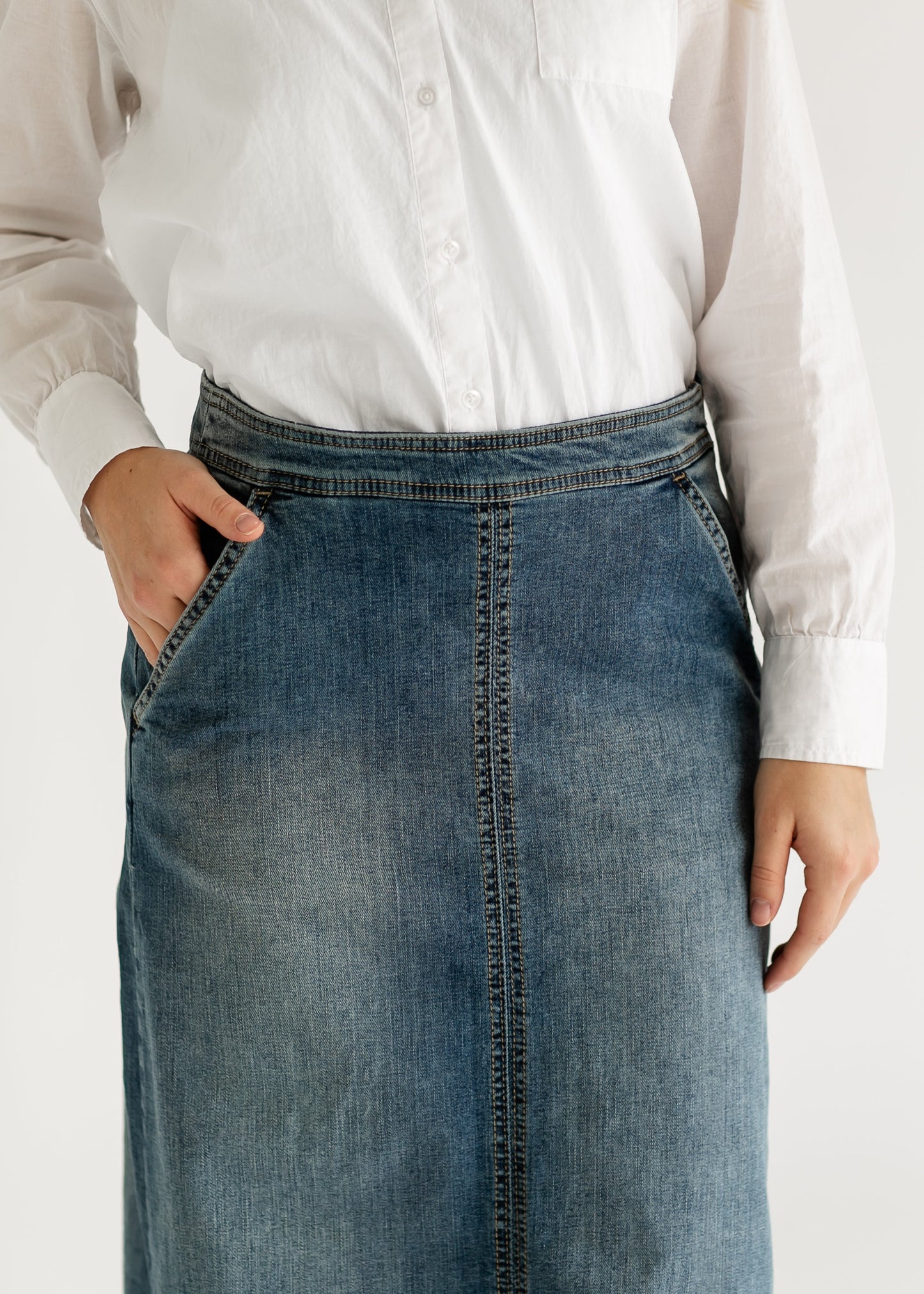 Sutton Side Zip A-line Denim Maxi Skirt - FINAL SALE