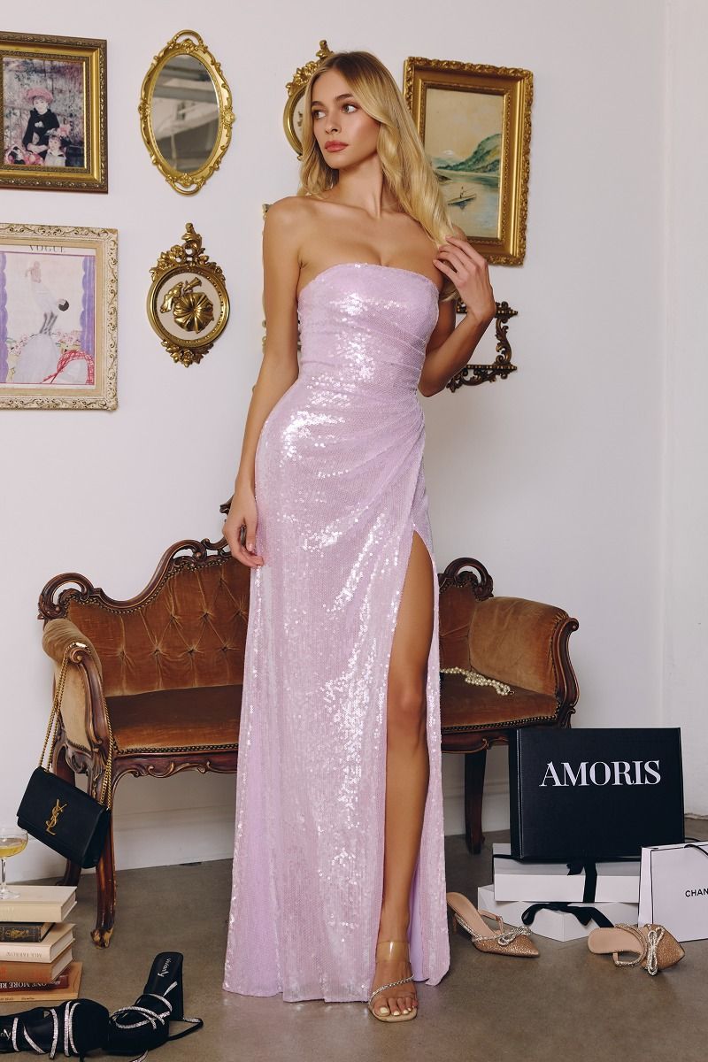 Strapless Neckline Sequin Fabric