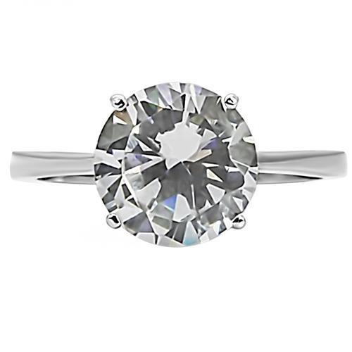 LOTK013 - High polished (no plating) Stainless Steel Ring with AAA Grade CZ  in Clear-9mm