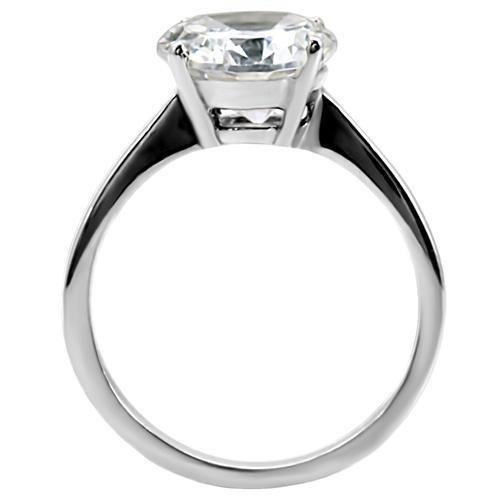 LOTK013 - High polished (no plating) Stainless Steel Ring with AAA Grade CZ  in Clear-9mm