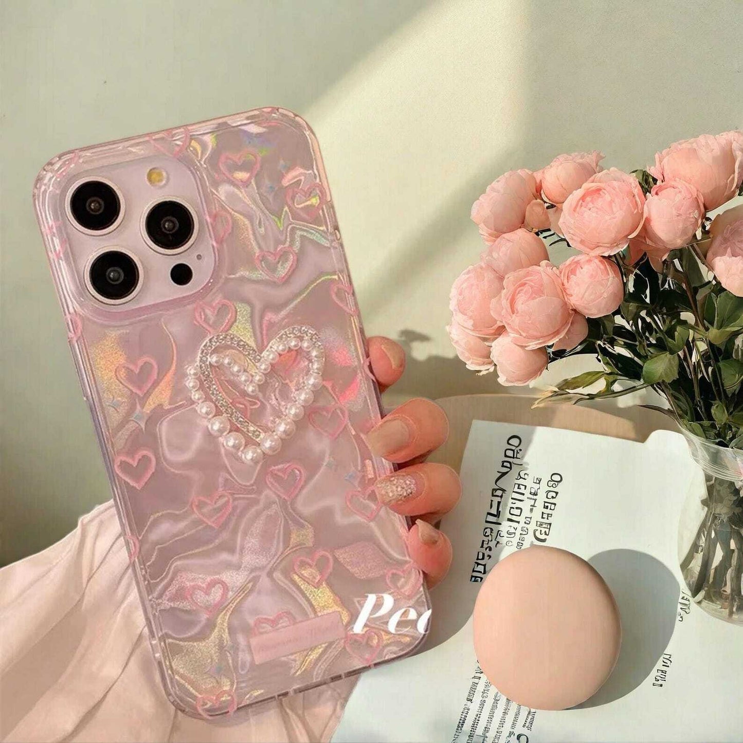 Romantic Pink Heart Butterfly Lustre Lining Hard Case for iPhone 16 Plus 15 Pro 14 Pro Max 13 12 11 - Stylish Protective Phone Cover