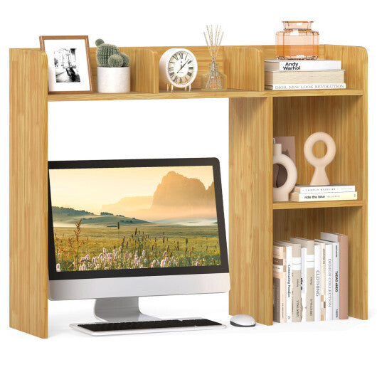 Costway 3-Tier Multipurpose Desk Bookshelf with 4 Shelves-Beige
