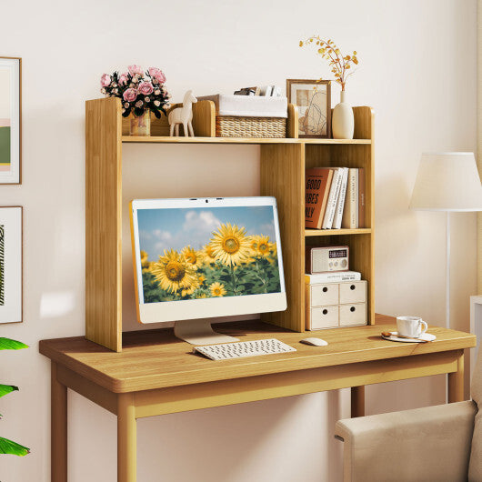 Costway 3-Tier Multipurpose Desk Bookshelf with 4 Shelves-Beige