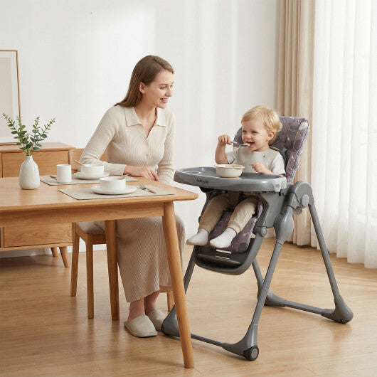 Costway Folable High Chair with Detachable Cushion and High Chair for Babies and Toddlers-Gray