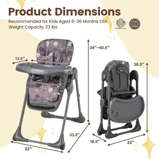 Costway Folable High Chair with Detachable Cushion and High Chair for Babies and Toddlers-Gray
