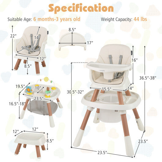 Costway 16-in-1 Baby High Chair with Activity Center and Booster Seat for Babies and Toddlers-White - Color: White