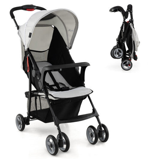 Costway Toddler Travel Stroller for Airplane with Canopy and Adjustable Backrest-Gray