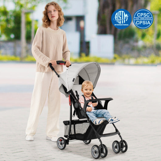 Costway Toddler Travel Stroller for Airplane with Canopy and Adjustable Backrest-Gray
