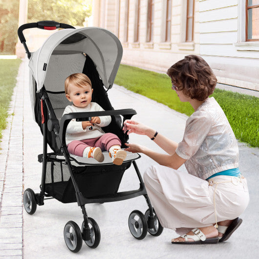 Costway Toddler Travel Stroller for Airplane with Canopy and Adjustable Backrest-Gray
