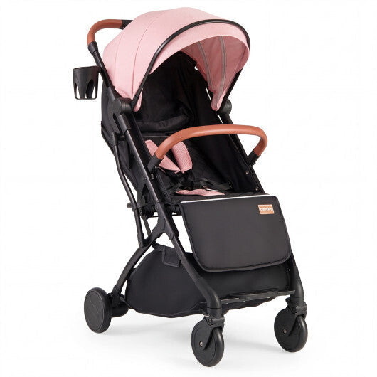 Costway Lightweight Baby Stroller Compact Travel Stroller with One-Hand Folding-Pink