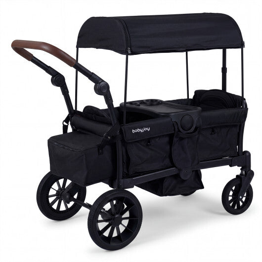Costway Foldable Wagon Stroller for 2 Kids Double Seater Toddler Stroller with Removable Canopy-Black