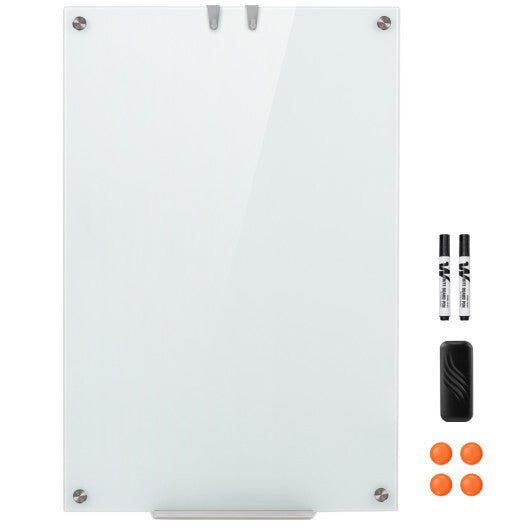 Costway 36 x 24 Inches Glass Whiteboard with Eraser and Removable Tray