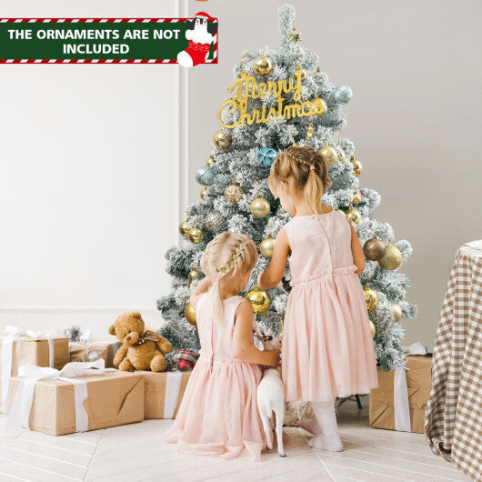 Costway 4.5ft Pre-Lit Premium Snow Flocked Hinged Artificial Christmas Tree w/150 Lights