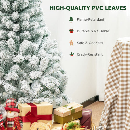 Costway 4.5ft Pre-Lit Premium Snow Flocked Hinged Artificial Christmas Tree w/150 Lights
