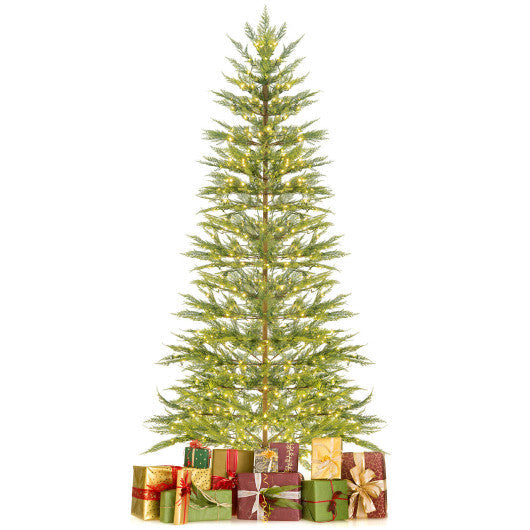 Costway 7.5 FT Pre-Lit Cypress Christmas Tree Hinged with 612 PE Branch Tips Timer & 540 Lights