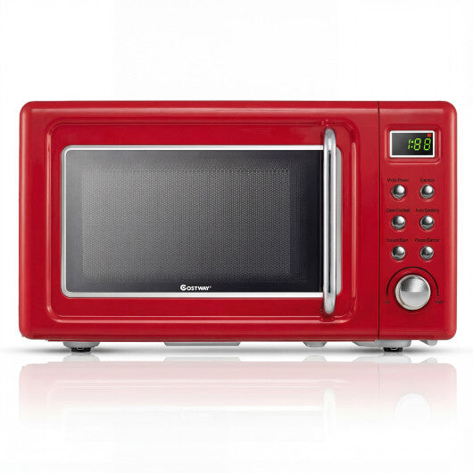 Costway 700W Retro Countertop Microwave Oven with 5 Micro Power and Auto Cooking Function-Light Red
