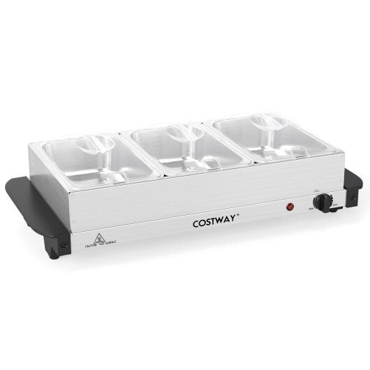 Costway Electric Buffet Server Food Warmer with 3 Removable Trays Adjustable Tempered
