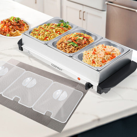 Costway Electric Buffet Server Food Warmer with 3 Removable Trays Adjustable Tempered