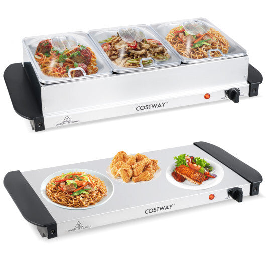 Costway Electric Buffet Server Food Warmer with 3 Removable Trays Adjustable Tempered