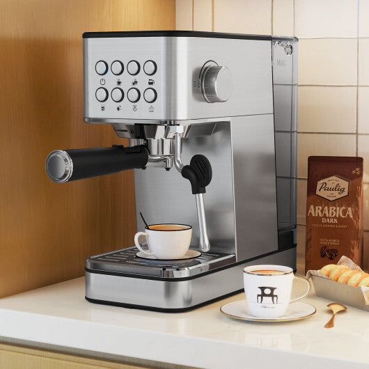 Costway Espresso Machine 20 Bar Compact Stainless Steel Coffee Maker with Milk Frother-Silver