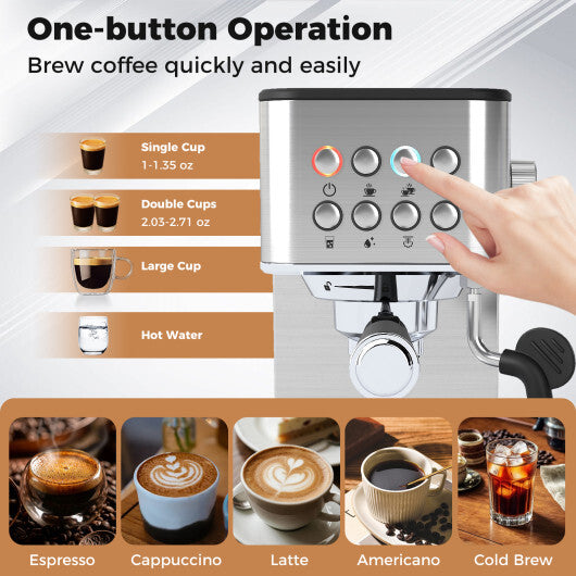 Costway Espresso Machine 20 Bar Compact Stainless Steel Coffee Maker with Milk Frother-Silver