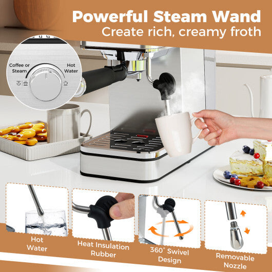 Costway Espresso Machine 20 Bar Compact Stainless Steel Coffee Maker with Milk Frother-Silver