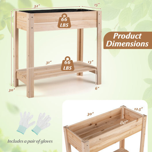 Costway Wooden Raised Garden Bed with Legs  Storage Shelf  Liner  Drainage for Backyard
