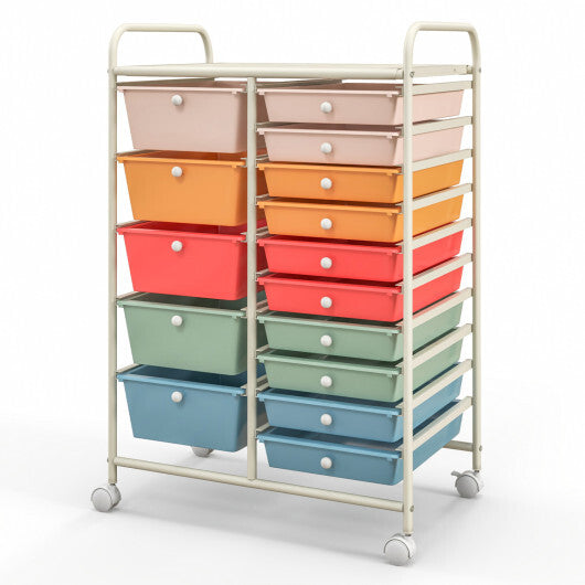 Costway 15-Drawer Utility Rolling Organizer Cart Multi-Use Storage-Deep Multicolor