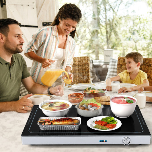 Costway Electric Warming Tray with Adjustable Temperature and Built-In Handles Tempered Glass