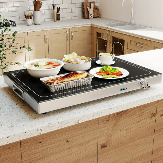 Costway Electric Warming Tray with Adjustable Temperature and Built-In Handles Tempered Glass