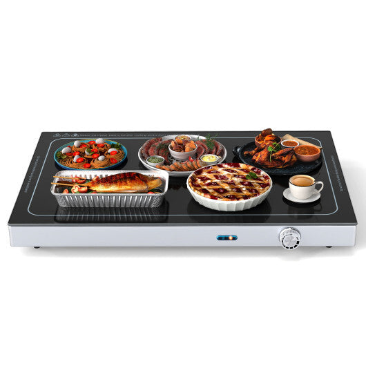Costway Electric Warming Tray with Adjustable Temperature and Built-In Handles Tempered Glass