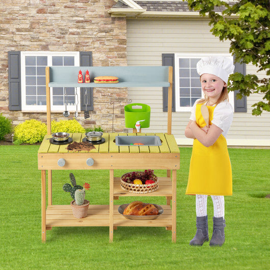 Costway Backyard Pretend Play Toy Kitchen with Stove Top
