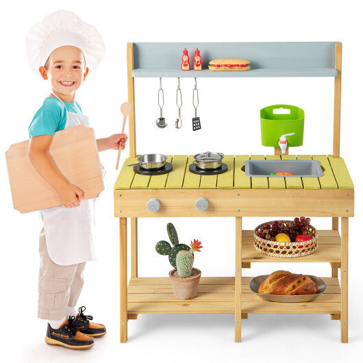Costway Backyard Pretend Play Toy Kitchen with Stove Top