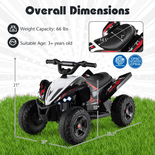 Costway 12V Kids Ride On ATV 4-Wheeler Quad with LED Lights and 7 mph Max Speed-Black