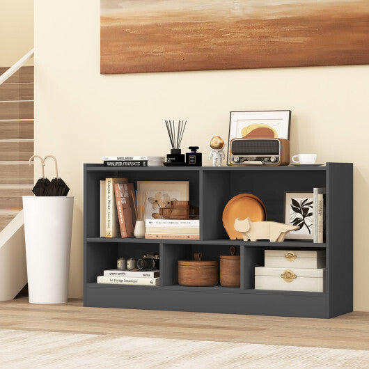 Costway Kids 2-Shelf Bookcase 5-Cube Wood Toy Storage Cabinet Organizer-Gray